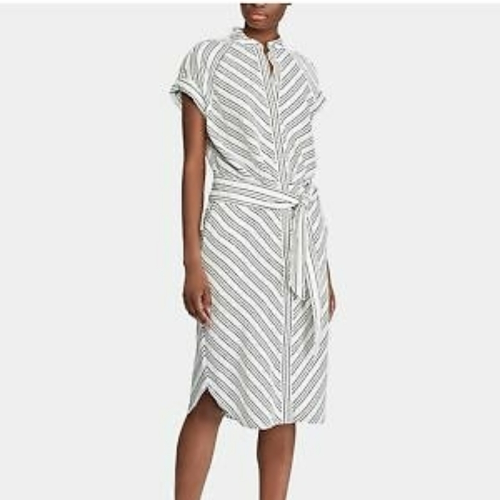 RALPH LAUREN Womens White Striped Short Sleeve